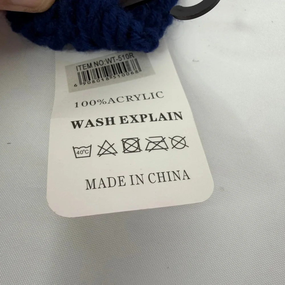 Navy Blue Cable Knit Rose Embroidered Headband Ear Warmer WT-510R New